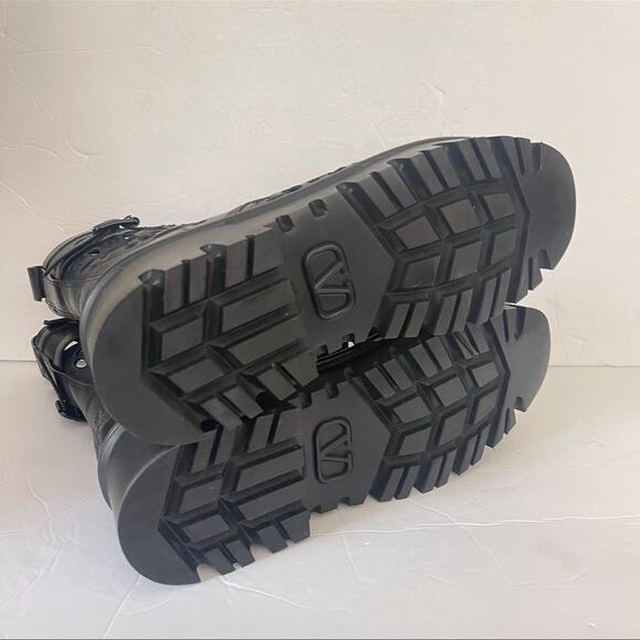 Valentino Black Leather Laser Cut Out Lace Up Combat Boots Size 41 - Picture 6 of 15